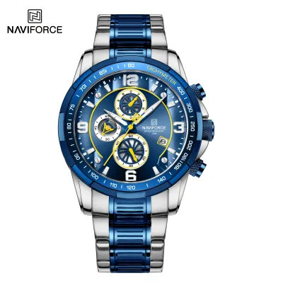 NAVIFORCE NF8020 Men's Luxury Leisure Watch Men's Top Brand Multifunction Sport Men Watch Waterproof Automatic Date Watch Men's - Silver Blue